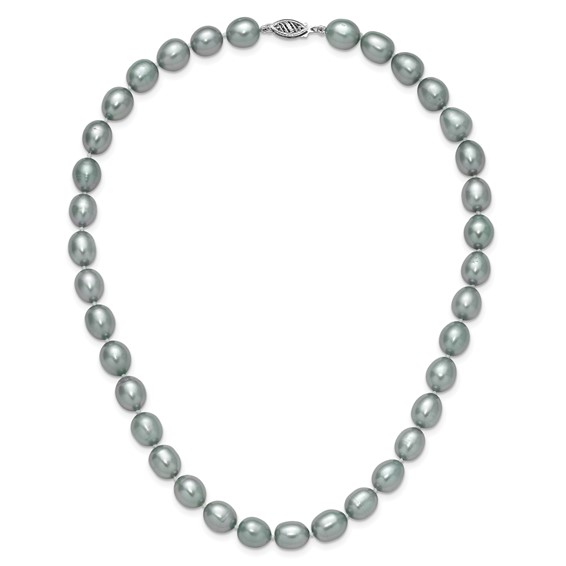 14k White Gold 8-9mm Grey Rice Freshwater Cultured Pearl 16 inch Necklace