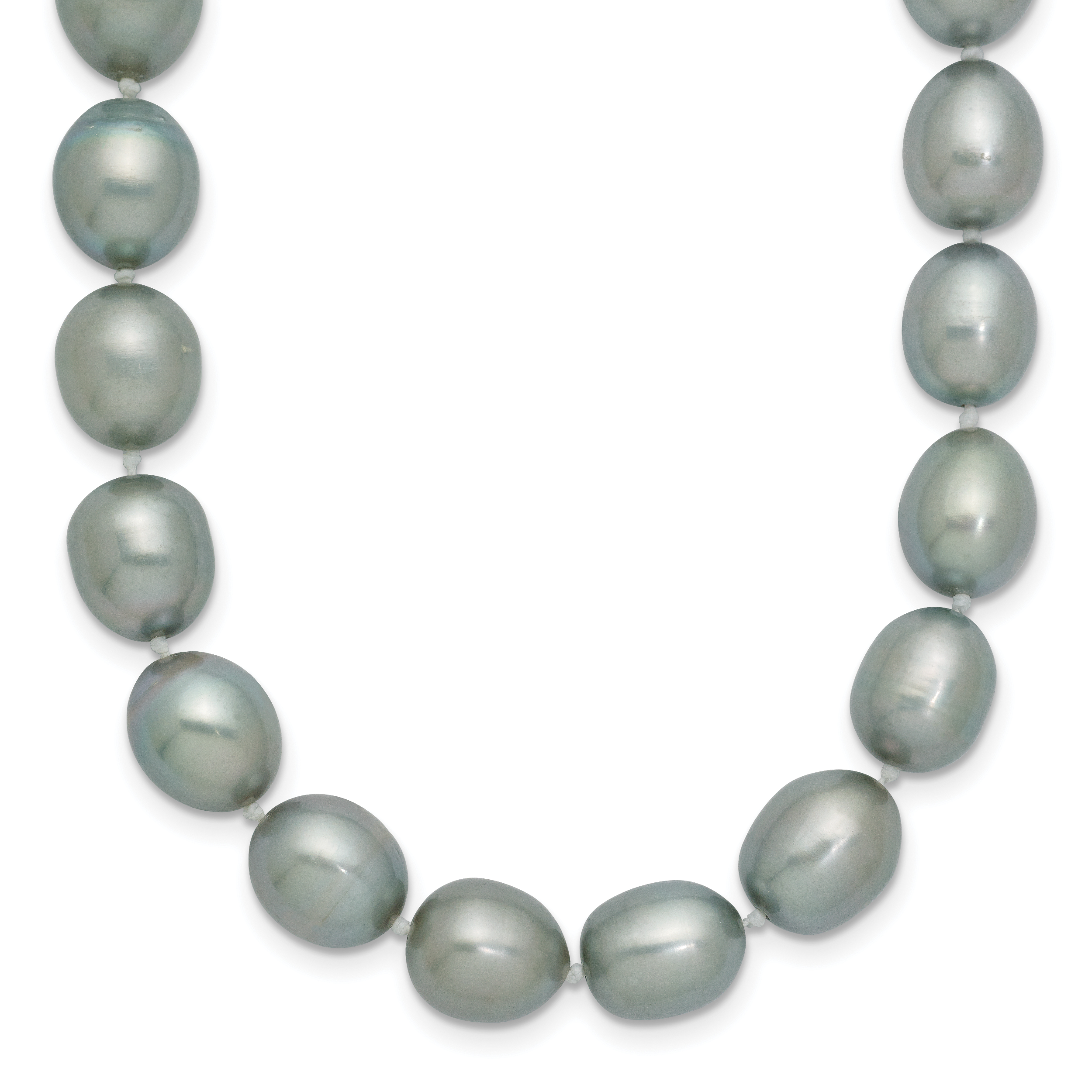 14k White Gold 8-9mm Grey Rice Freshwater Cultured Pearl 16 inch Necklace (XF415-16)