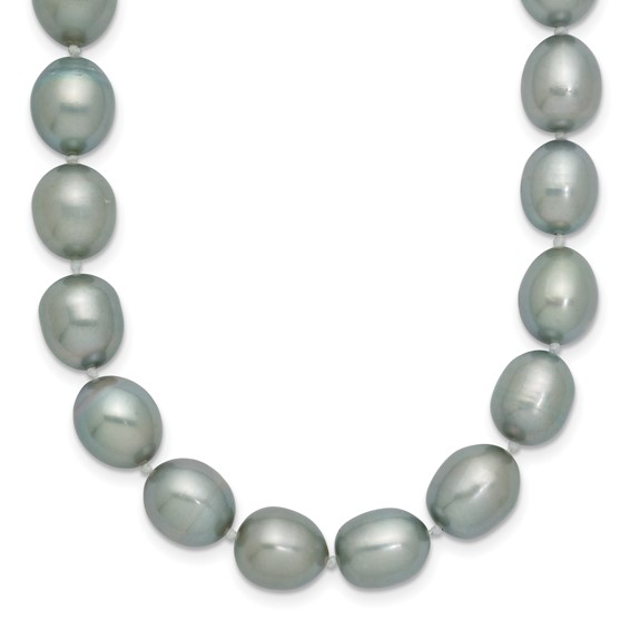 14k White Gold 8-9mm Grey Rice Freshwater Cultured Pearl 16 inch Necklace