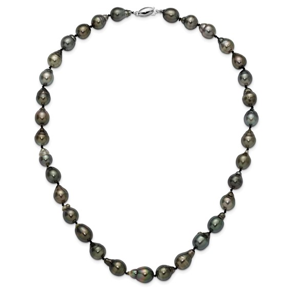 14k White Gold 8-11mm Black Baroque Tahitian Saltwater Cultured Pearl Graduated 18 inch Necklace