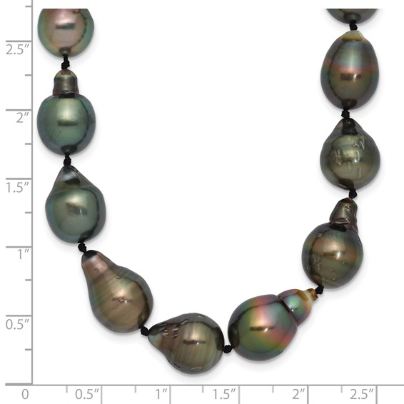 14k White Gold 8-11mm Black Baroque Tahitian Saltwater Cultured Pearl Graduated 18 inch Necklace