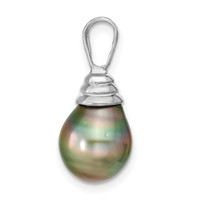 14K White Gold 9-10mm Black Teardrop Tahitian Saltwater Cultured Pearl Pendant view 2