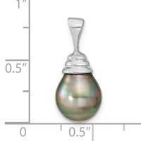 14K White Gold 9-10mm Black Teardrop Tahitian Saltwater Cultured Pearl Pendant view 3