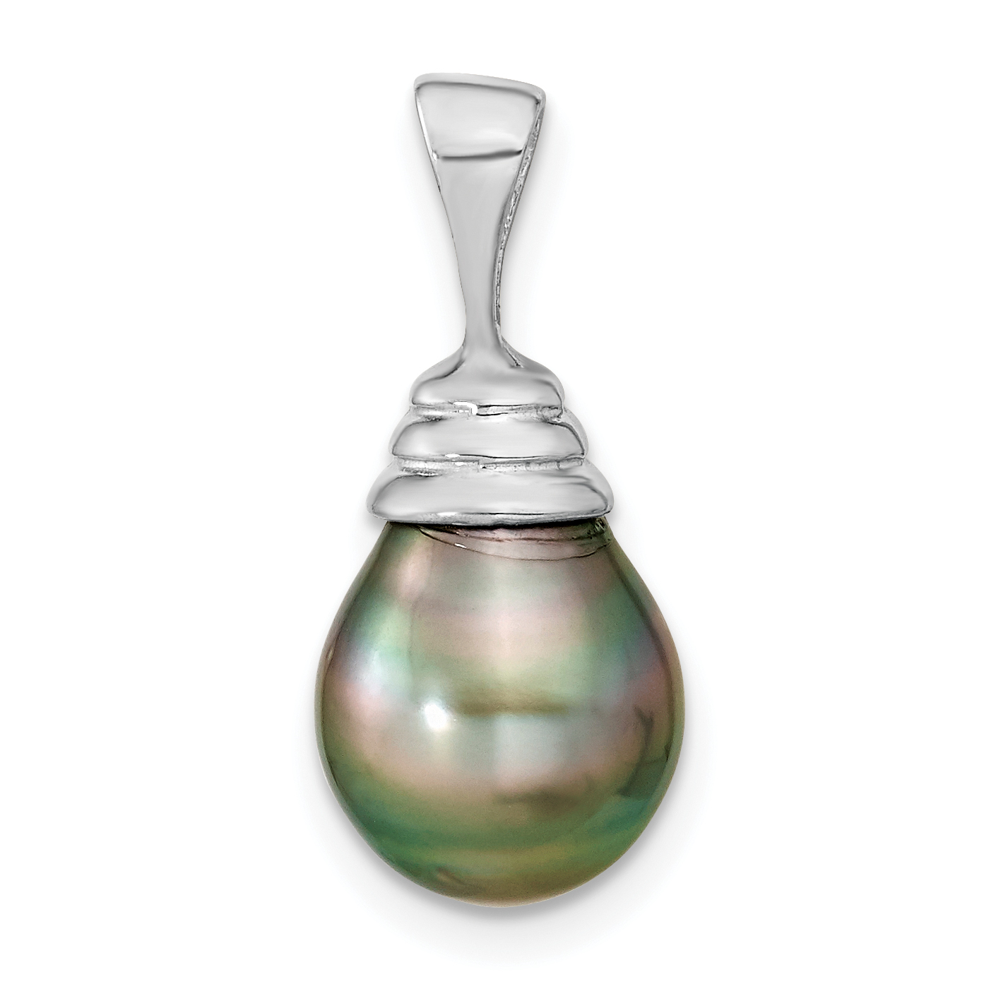 14k White Gold 9-10mm Black Teardrop Tahitian Saltwater Cultured Pearl Pendant (XF426)