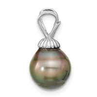 14K White Gold 9-10mm Teardrop Black Tahitian Saltwater Cultured Pearl Pendant view 2