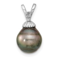 14K White Gold 9-10mm Teardrop Black Tahitian Saltwater Cultured Pearl Pendant view 4