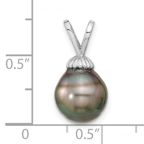 14k White Gold 9-10mm Teardrop Black Tahitian Saltwater Cultured Pearl Pendant