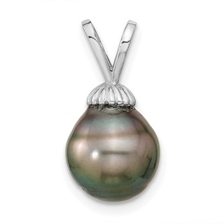14k White Gold 9-10mm Teardrop Black Tahitian Saltwater Cultured Pearl Pendant
