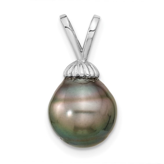 14k White Gold 9-10mm Teardrop Black Tahitian Saltwater Cultured Pearl Pendant