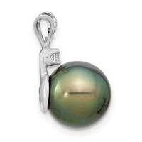 14K White Gold 10-11mm Round Black Tahitian Saltwater Cultured Pearl and.05 Carat Diamond Pendant view 2