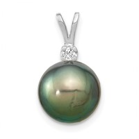 14K White Gold 10-11mm Round Black Tahitian Saltwater Cultured Pearl and.05 Carat Diamond Pendant view 1