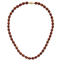 14K Yellow Gold 7-8mm Brown Rice Freshwater Cultured Pearl Necklace, 18" view 4