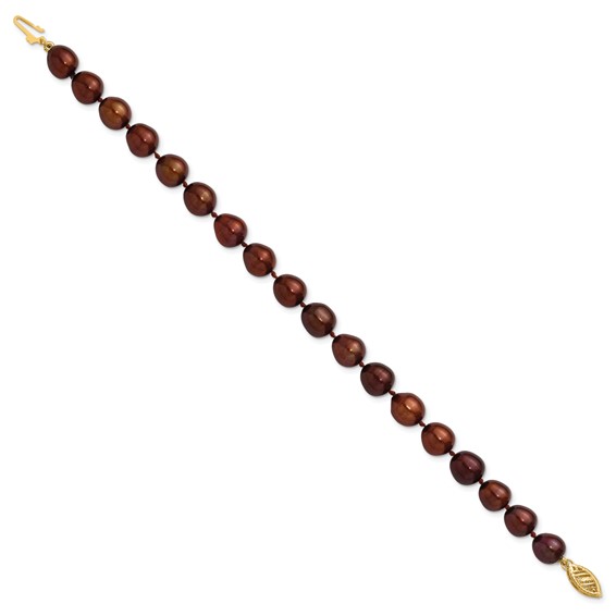 14k 7-8mm Brown Rice Freshwater Cultured Pearl 7.25 inch Bracelet