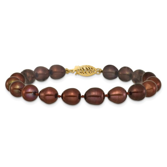14k 7-8mm Brown Rice Freshwater Cultured Pearl 7.25 inch Bracelet