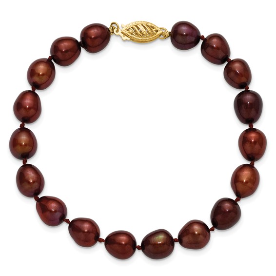 14k 7-8mm Brown Rice Freshwater Cultured Pearl 7.25 inch Bracelet