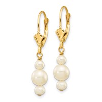 14K 3-3.5mm and 5-5.5mm White Semi-Round Freshwater Cultured Pearl Dangle Leverback Earrings view 2