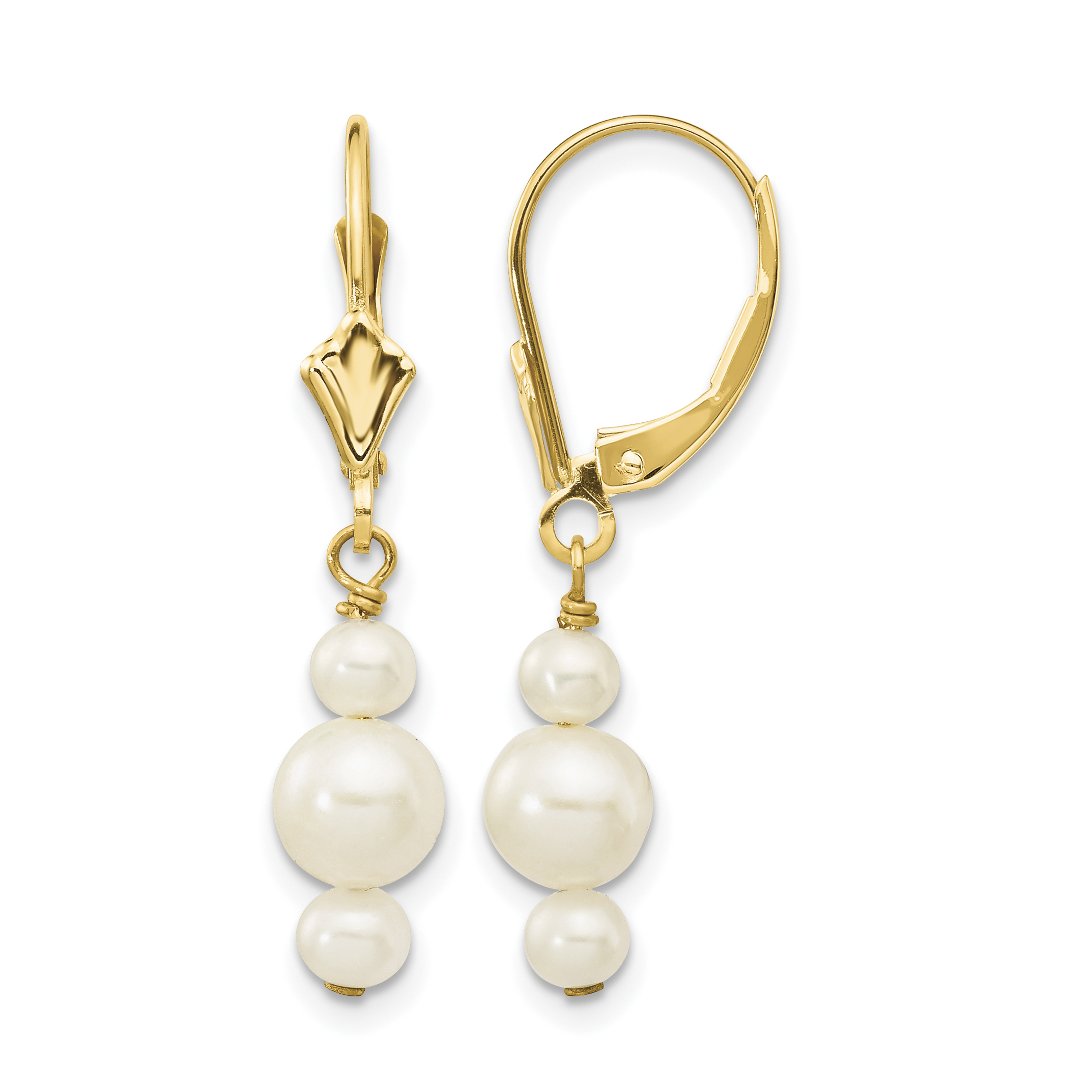 14k 3-3.5mm and 5-5.5mm White Semi-Round Freshwater Cultured Pearl Dangle Leverback Earrings (XF436E)