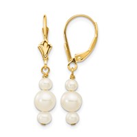 14K 3-3.5mm and 5-5.5mm White Semi-Round Freshwater Cultured Pearl Dangle Leverback Earrings view 1