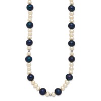14K White Gold Black and White Semi-Round Freshwater Cultured and Mirror Bead Necklace, 18" view 2