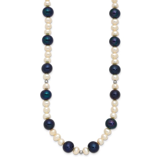 14k White Gold Black and White Semi-Round Freshwater Cultured and Mirror Bead 18 inch Necklace