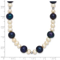 14K White Gold Black and White Semi-Round Freshwater Cultured and Mirror Bead Necklace, 18" view 4
