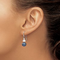 14K White Gold 6-9mm Black and White Semi-round Freshwater Cultured Pearl Graduated Dangle Earrings view 3