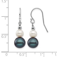 14K White Gold 6-9mm Black and White Semi-round Freshwater Cultured Pearl Graduated Dangle Earrings view 4