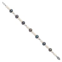 14K White Gold Black and White Semi-Round Freshwater Cultured and Mirror Bead Bracelet, 7.5" view 2