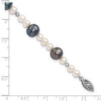 14K White Gold Black and White Semi-Round Freshwater Cultured and Mirror Bead Bracelet, 7.5" view 3