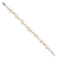 14K White Gold 5-9mm White Near-Round Freshwater Cultured Pearl Beaded Bracelet, 7.5" view 2