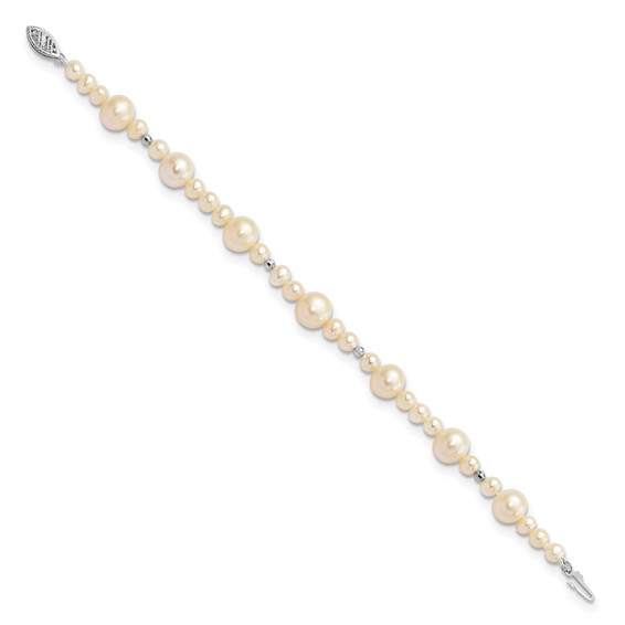 14k White Gold 5-9mm White Near-Round Freshwater Cultured Pearl Beaded 7.5 inch Bracelet