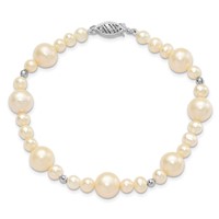 14K White Gold 5-9mm White Near-Round Freshwater Cultured Pearl Beaded Bracelet, 7.5" view 4