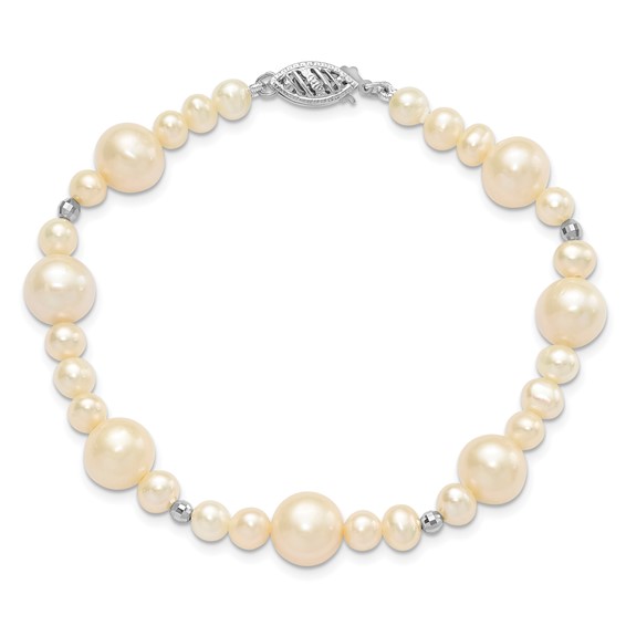 14k White Gold 5-9mm White Near-Round Freshwater Cultured Pearl Beaded 7.5 inch Bracelet