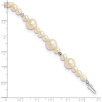 14K White Gold 5-9mm White Near-Round Freshwater Cultured Pearl Beaded Bracelet, 7.5" view 3
