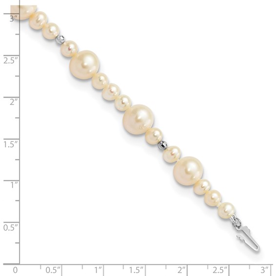 14k White Gold 5-9mm White Near-Round Freshwater Cultured Pearl Beaded 7.5 inch Bracelet