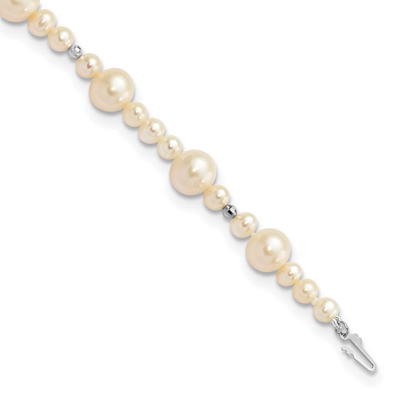 14k White Gold 5-9mm White Near-Round Freshwater Cultured Pearl Beaded 7.5 inch Bracelet