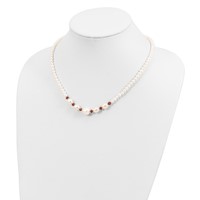 14K Yellow Gold White Semi-Round Freshwater Cultured Pearl and Faceted 4.0GA Garnet Bead Necklace, 18" view 3