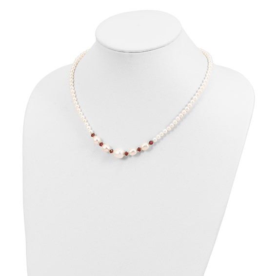 14k White Semi-Round Freshwater Cultured Pearl and Faceted 4.0GA Garnet Bead 18 inch Necklace