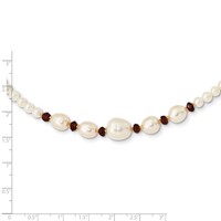 14K Yellow Gold White Semi-Round Freshwater Cultured Pearl and Faceted 4.0GA Garnet Bead Necklace, 18" view 2