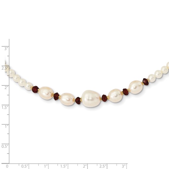 14k White Semi-Round Freshwater Cultured Pearl and Faceted 4.0GA Garnet Bead 18 inch Necklace