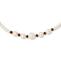 14K Yellow Gold White Semi-Round Freshwater Cultured Pearl and Faceted 4.0GA Garnet Bead Necklace, 18" view 1