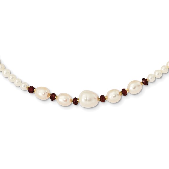 14k White Semi-Round Freshwater Cultured Pearl and Faceted 4.0GA Garnet Bead 18 inch Necklace
