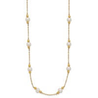 14K Yellow Gold 5-6mm White Near-Round Freshwater Cultured Pearl Beaded 12-Station Necklace, 18" view 2