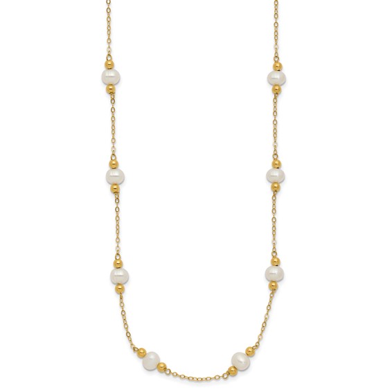 14k 5-6mm White Near-Round Freshwater Cultured Pearl Beaded 12-Station 18 inch Necklace