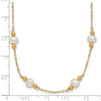 14K Yellow Gold 5-6mm White Near-Round Freshwater Cultured Pearl Beaded 12-Station Necklace, 18" view 3