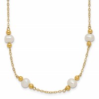 14K Yellow Gold 5-6mm White Near-Round Freshwater Cultured Pearl Beaded 12-Station Necklace, 18" view 1