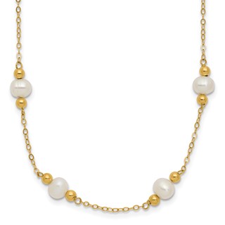 14k 5-6mm White Near-Round Freshwater Cultured Pearl Beaded 12-Station 18 inch Necklace