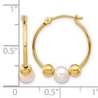 14K Yellow Gold 5-6mm White Semi-round Freshwater Cultured Pearl and Beads Polished Hoop Earring view 4