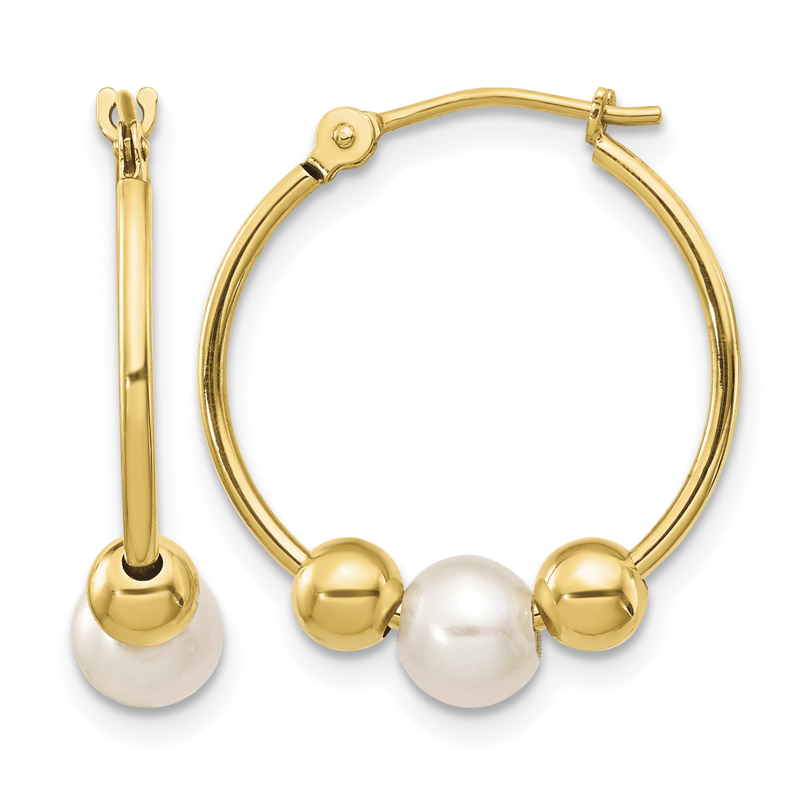 14K 5-6mm White Semi-round Freshwater Cultured Pearl Polished Hoop Earring (XF446E)