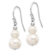14K White Gold 6-9mm White Semi-round Freshwater Cultured Pearl Graduated Dangle Earrings view 2